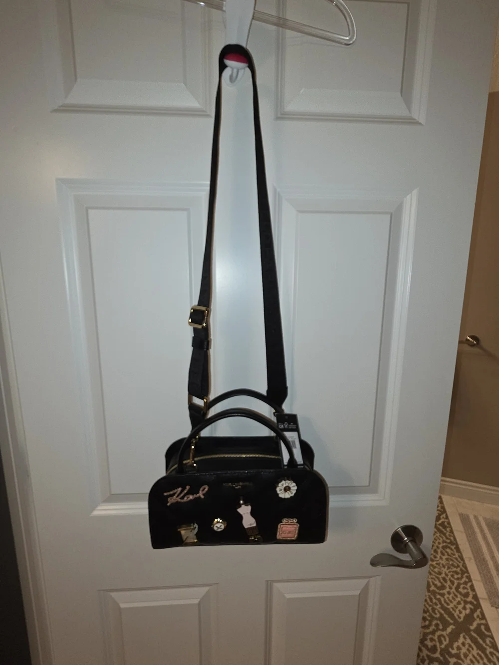 Karl Lagerfeld NWT Black Quilted Satchel with Pink & Gold Accents Retail$248